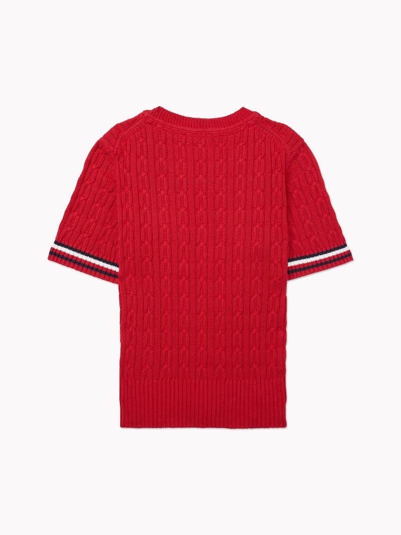 Chandails Tommy Hilfiger Stripe Cable Knit Femme Rouge | FR_W21368