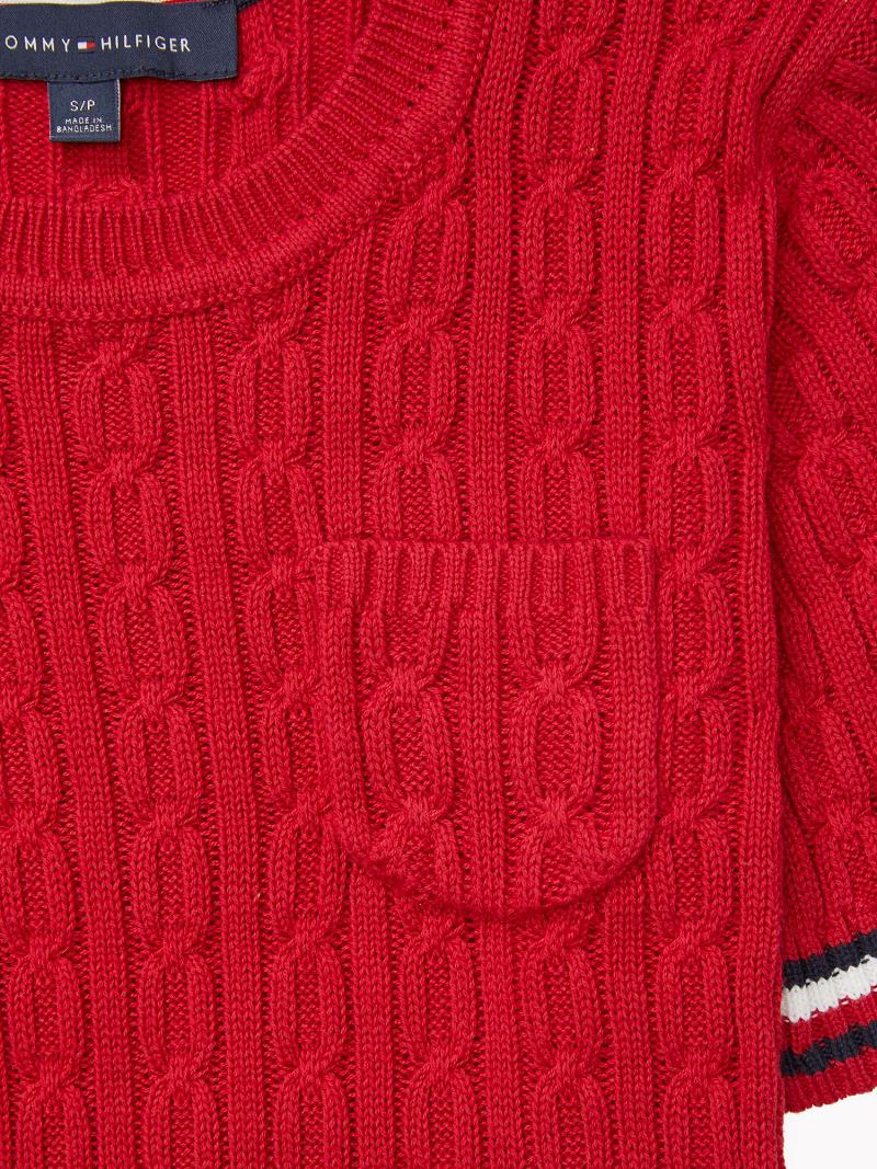 Chandails Tommy Hilfiger Stripe Cable Knit Femme Rouge | FR_W21368