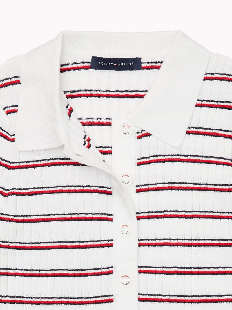 Chandails Tommy Hilfiger Stripe Knit Polo Cardigan Femme Blanche | FR_W21370