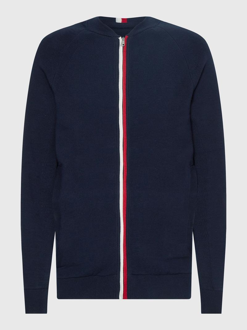 Chandails Tommy Hilfiger Stripe-zip baseball Homme Bleu Marine | FR_M31175