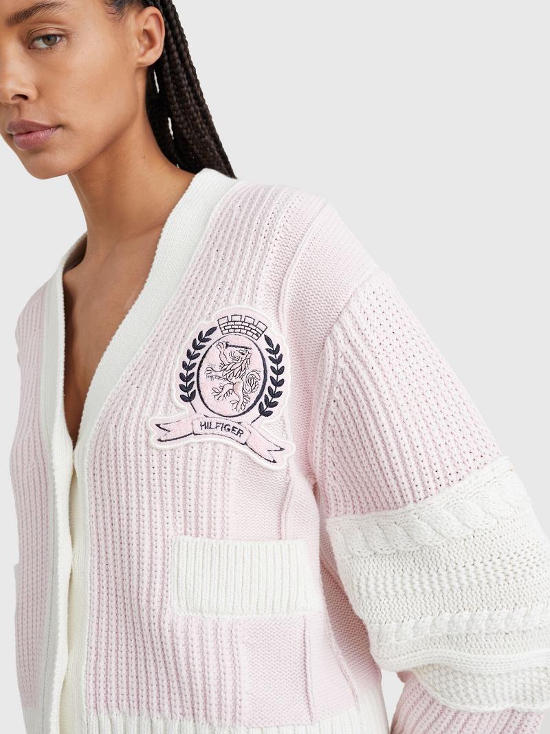 Chandails Tommy Hilfiger Varsity Cardigan Femme Rose | FR_W21372