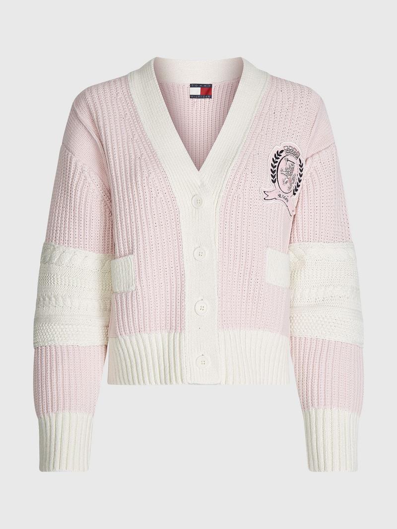 Chandails Tommy Hilfiger Varsity Cardigan Femme Rose | FR_W21372