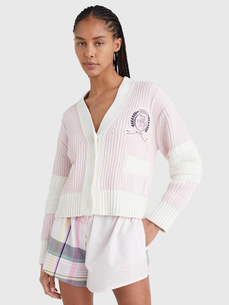 Chandails Tommy Hilfiger Varsity Cardigan Femme Rose | FR_W21372