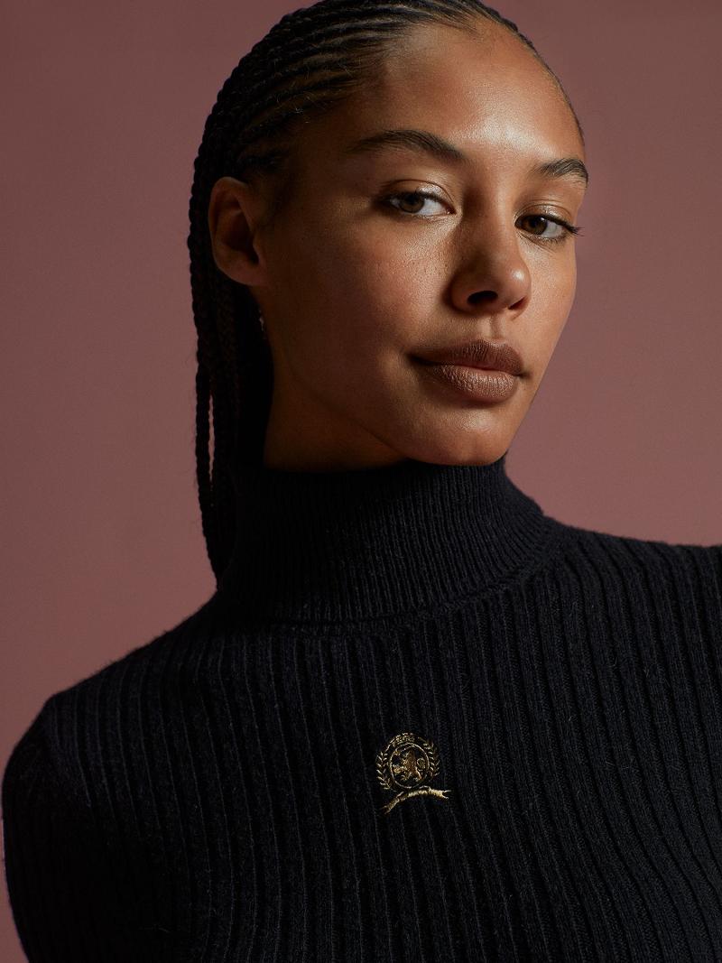 Chandails Tommy Hilfiger Wool Crest Turtleneck Femme Noir | FR_W21373