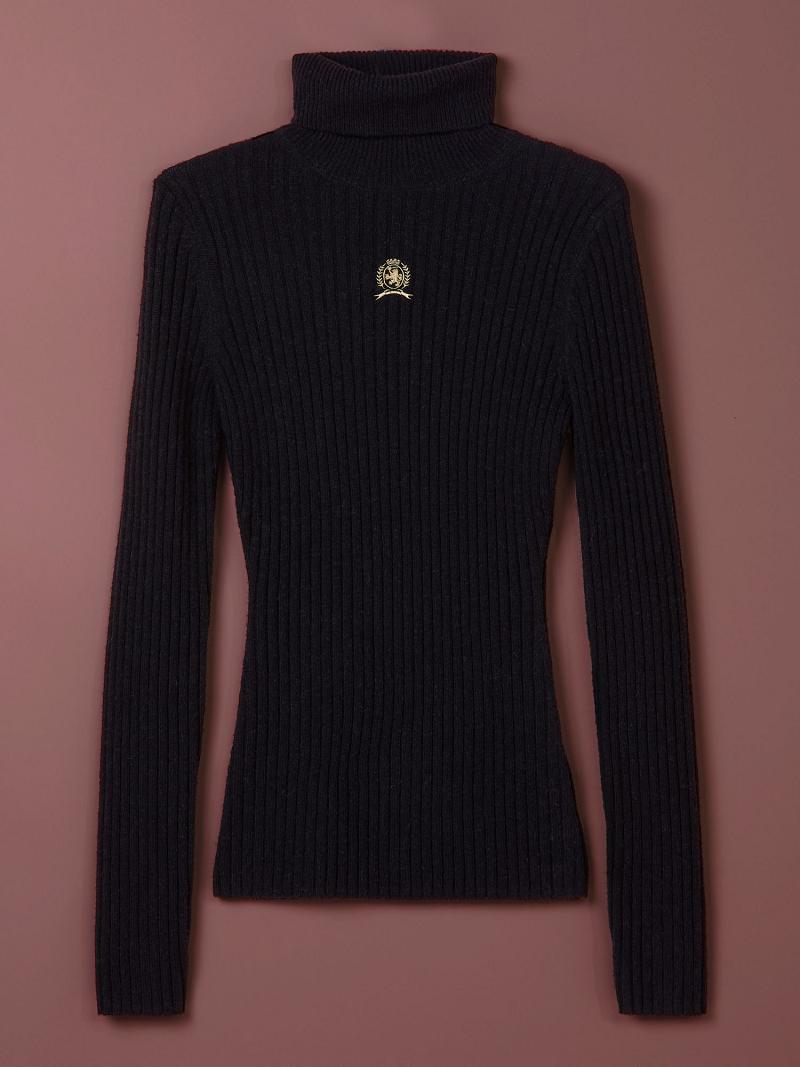 Chandails Tommy Hilfiger Wool Crest Turtleneck Femme Noir | FR_W21373