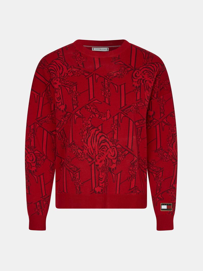 Chandails Tommy Hilfiger Year of the Tiger Logo Femme Rouge | FR_W21375