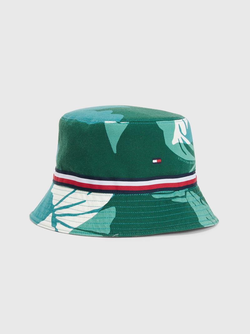 Chapeaux Tommy Hilfiger Palm Print Bucket Homme Vert Multicolore | FR_M31733