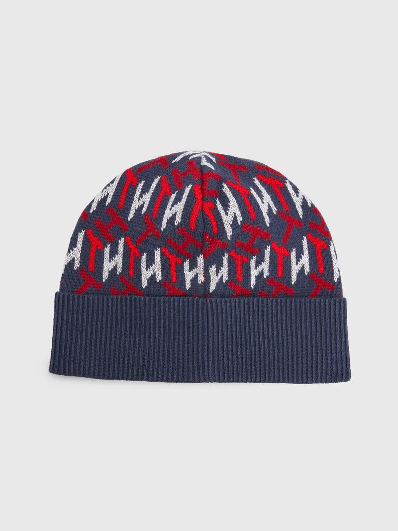 Chapeaux Tommy Hilfiger TH Beanie Enfant Bleu Rouge | FR_B2280