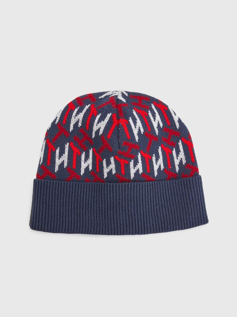 Chapeaux Tommy Hilfiger TH Beanie Enfant Bleu Rouge | FR_B2280