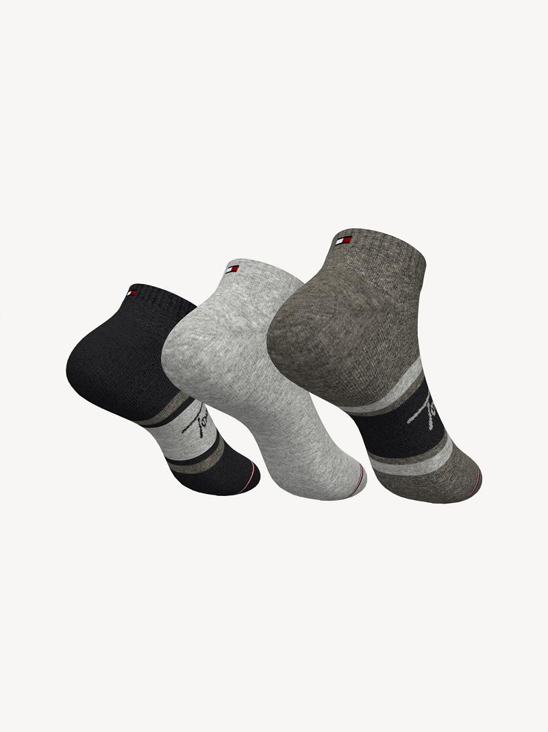 Chaussettes Tommy Hilfiger Ankle 3PK Homme Noir Grise | FR_M31741