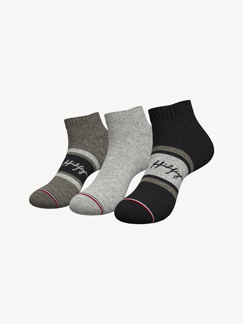 Chaussettes Tommy Hilfiger Ankle 3PK Homme Noir Grise | FR_M31741