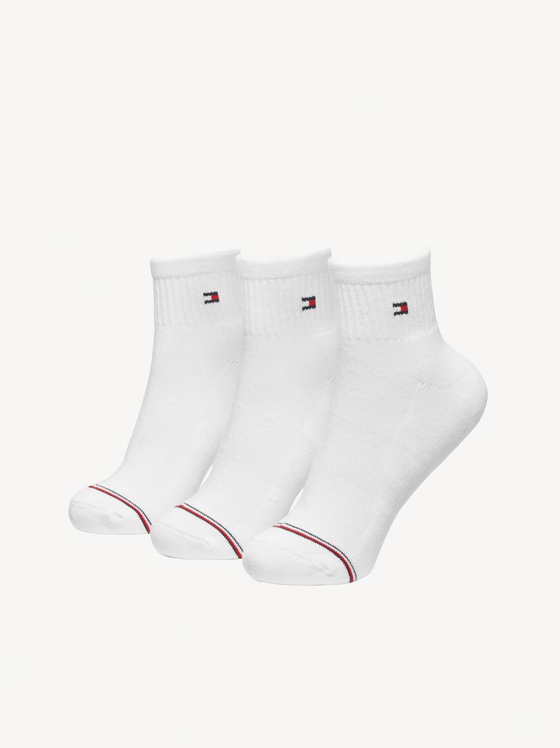 Chaussettes Tommy Hilfiger Classiche Quarter Top 3PK Femme Blanche | FR_W21658