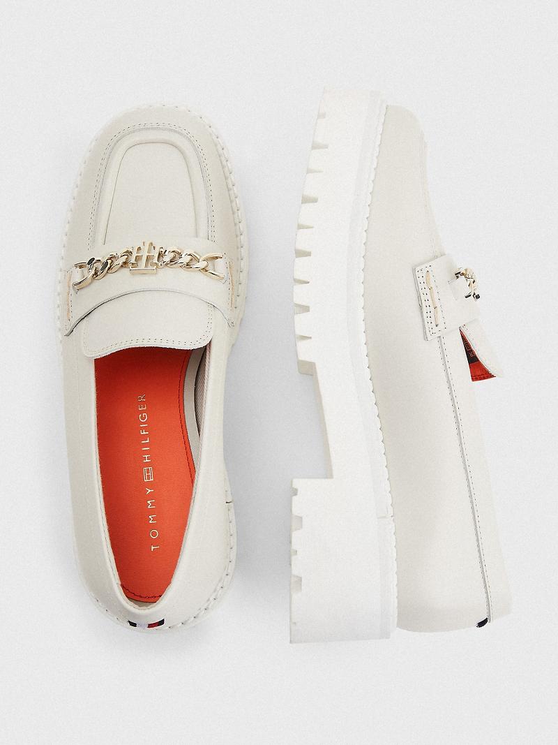 Chaussures Casual Tommy Hilfiger Cuir Plateforme Loafer Femme Blanche | FR_W21619