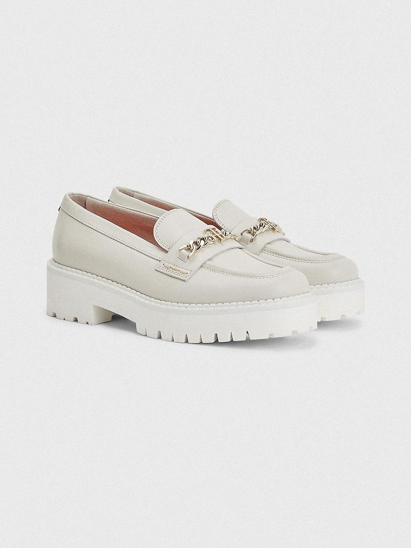 Chaussures Casual Tommy Hilfiger Cuir Plateforme Loafer Femme Blanche | FR_W21619