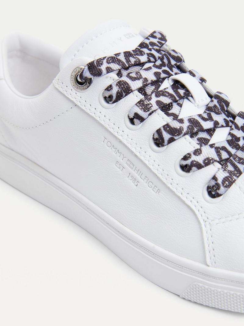 Chaussures Casual Tommy Hilfiger Cuir With Leopard Print Laces Femme Blanche | FR_W21589