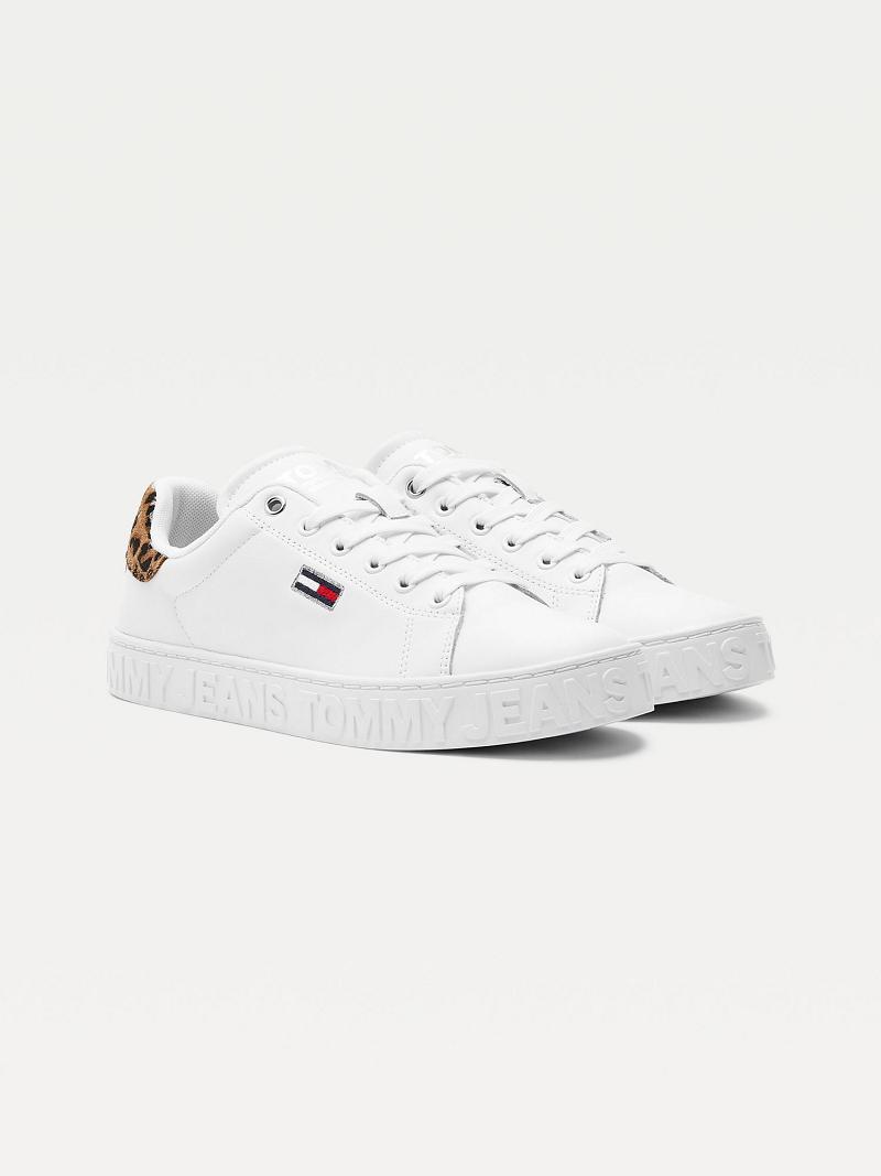 Chaussures Casual Tommy Hilfiger Leopard Accent Cuir Femme Blanche | FR_W21592