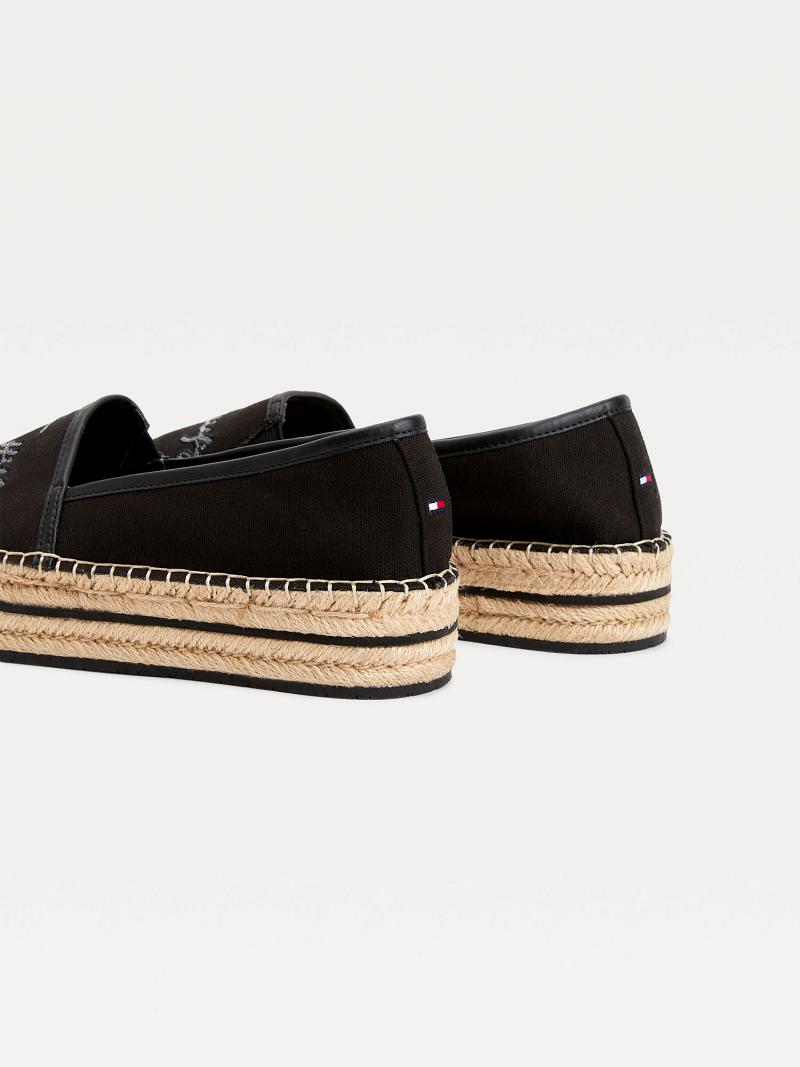 Chaussures Casual Tommy Hilfiger Sequin Signature Espadrillas Femme Noir | FR_W21596