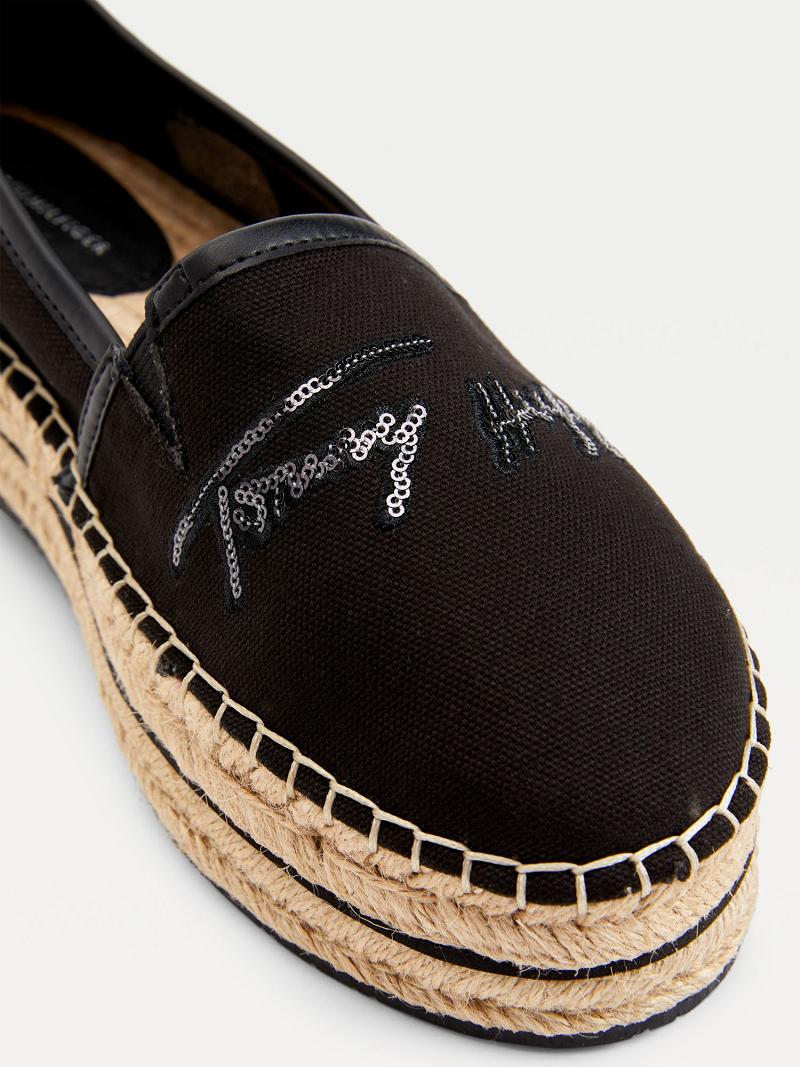 Chaussures Casual Tommy Hilfiger Sequin Signature Espadrillas Femme Noir | FR_W21596