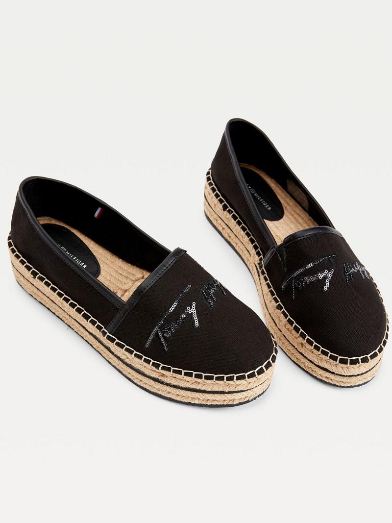 Chaussures Casual Tommy Hilfiger Sequin Signature Espadrillas Femme Noir | FR_W21596