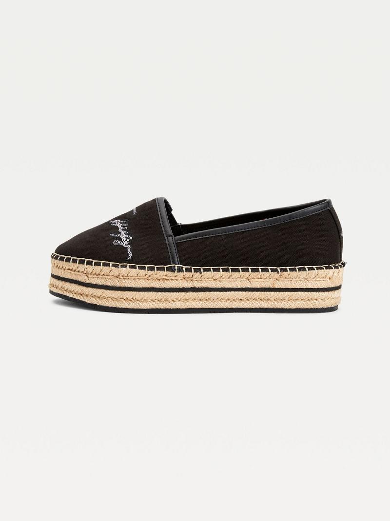 Chaussures Casual Tommy Hilfiger Sequin Signature Espadrillas Femme Noir | FR_W21596