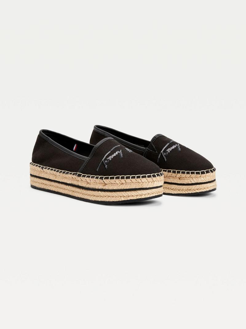 Chaussures Casual Tommy Hilfiger Sequin Signature Espadrillas Femme Noir | FR_W21596