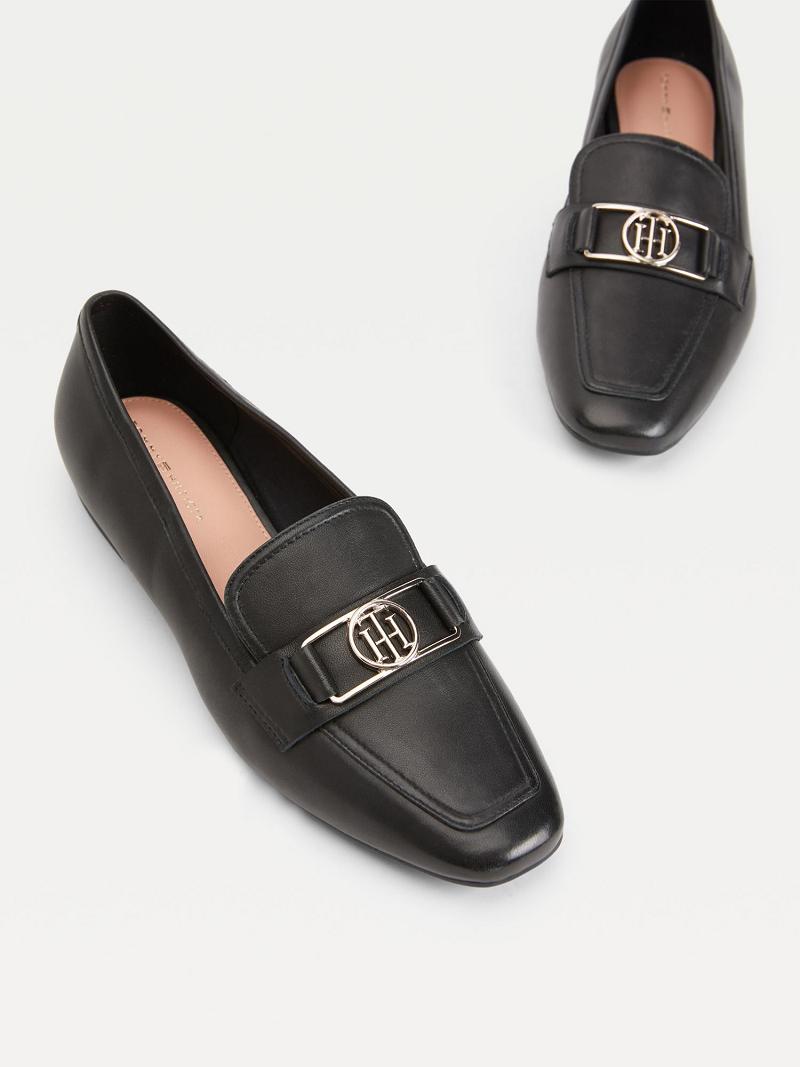 Chaussures Casual Tommy Hilfiger TH Cuir Loafer Femme Noir | FR_W21598