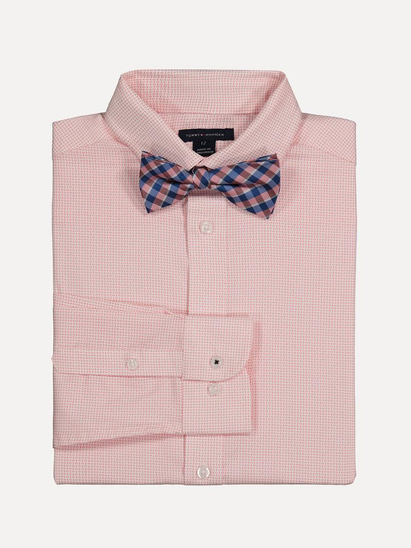 Chemises Tommy Hilfiger Big and Plaid Bow Tie Set Enfant Rose | FR_B2072