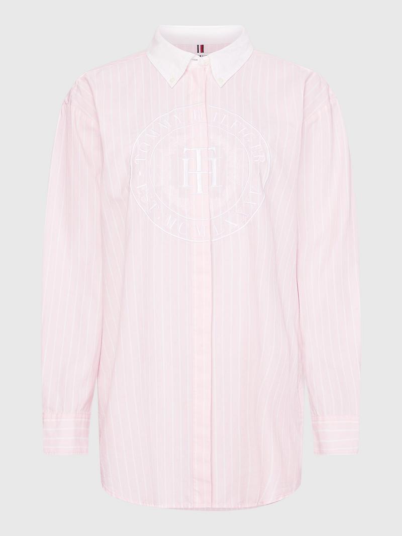 Chemises Tommy Hilfiger Boyfriend Stripe Oxford Femme Rose | FR_W21278