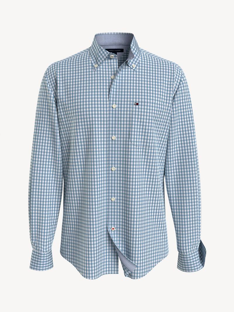 Chemises Tommy Hilfiger Classiche fit essential check stretch Homme Bleu Blanche | FR_M31237