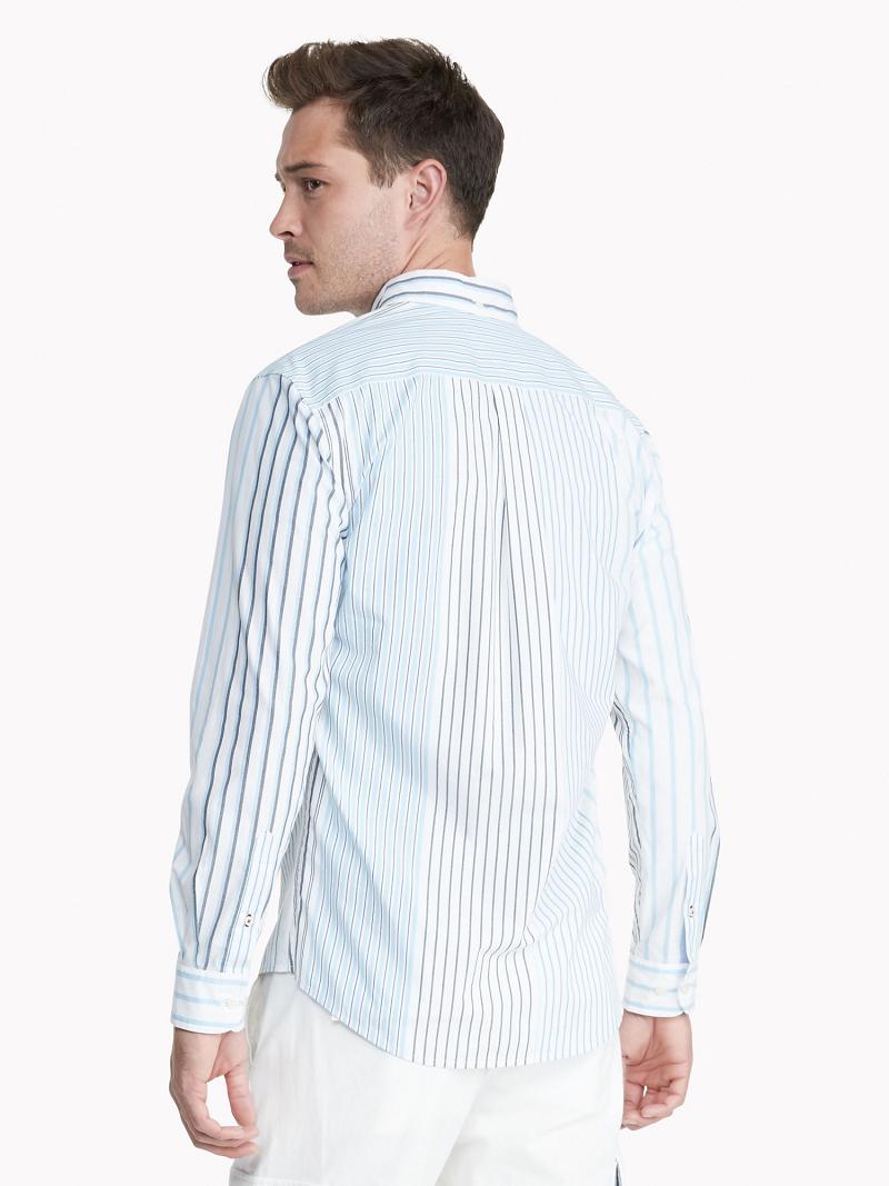 Chemises Tommy Hilfiger Classiche fit mix stripe Homme Blanche Bleu Multicolore | FR_M31240