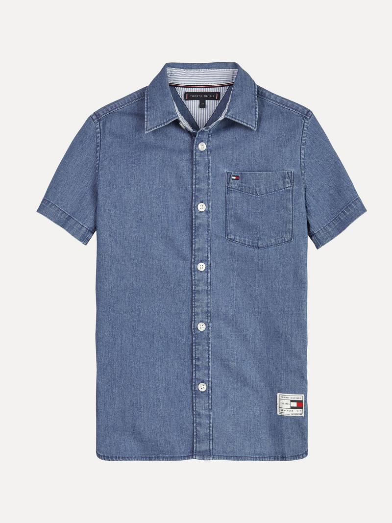 Chemises Tommy Hilfiger Corta Sleeve Denim Enfant Bleu | FR_B2087