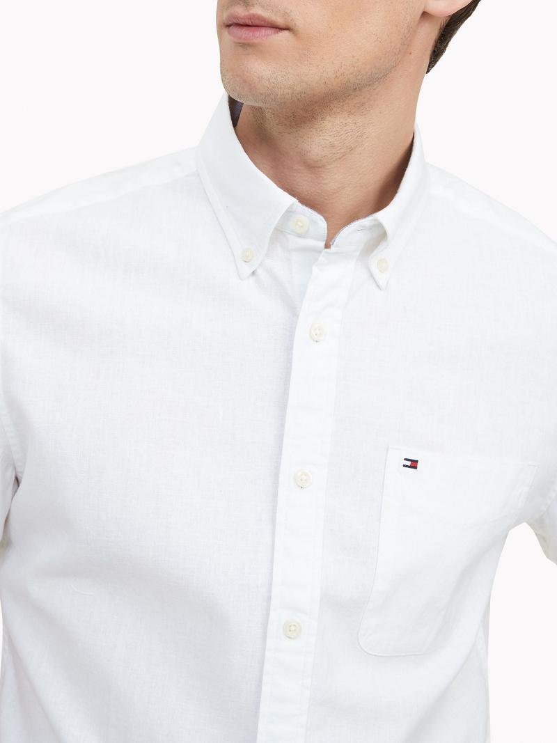 Chemises Tommy Hilfiger Custom fit essential cotton & linen Homme Blanche | FR_M31245