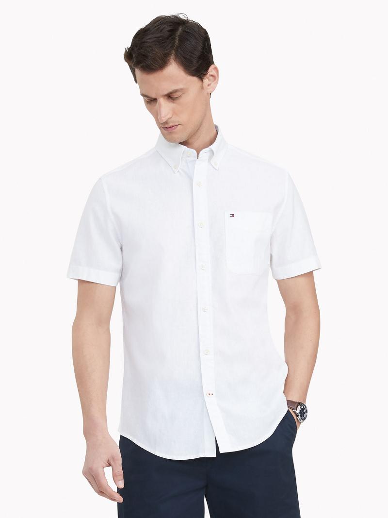 Chemises Tommy Hilfiger Custom fit essential cotton & linen Homme Blanche | FR_M31245