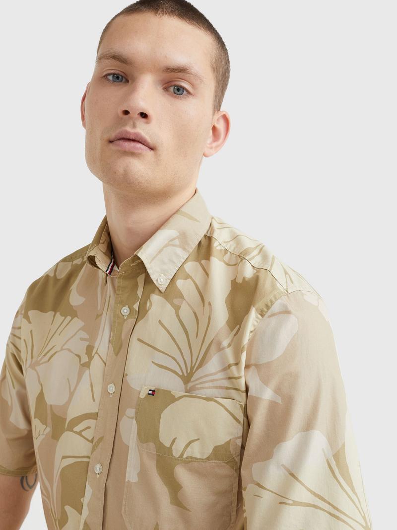 Chemises Tommy Hilfiger Décontractées fit floral camo Homme Beige Multicolore | FR_M31233