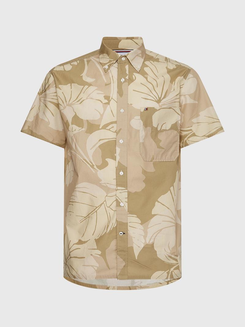 Chemises Tommy Hilfiger Décontractées fit floral camo Homme Beige Multicolore | FR_M31233