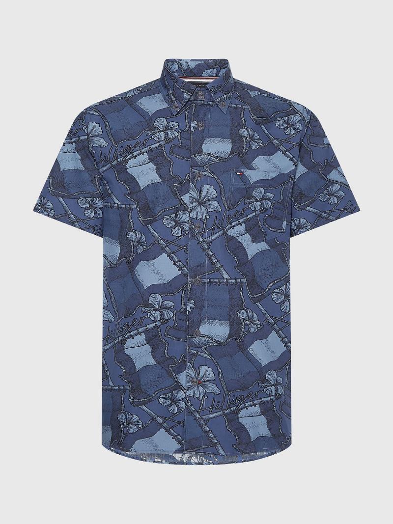 Chemises Tommy Hilfiger Décontractées fit floral flag print Homme Bleu Marine Multicolore | FR_M31234