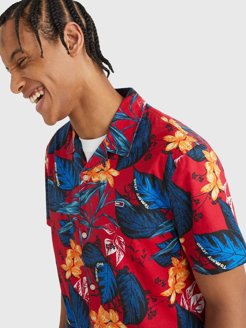 Chemises Tommy Hilfiger Floral print camp Homme Rouge Multicolore | FR_M31258