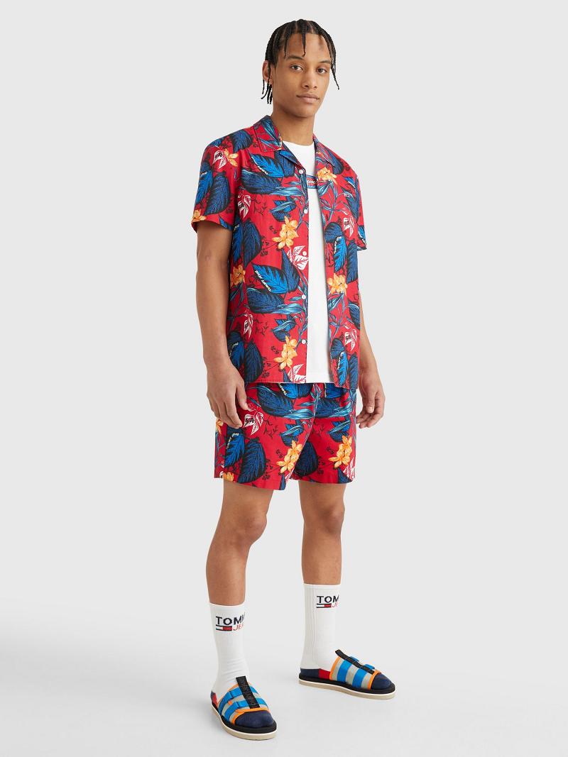 Chemises Tommy Hilfiger Floral print camp Homme Rouge Multicolore | FR_M31258