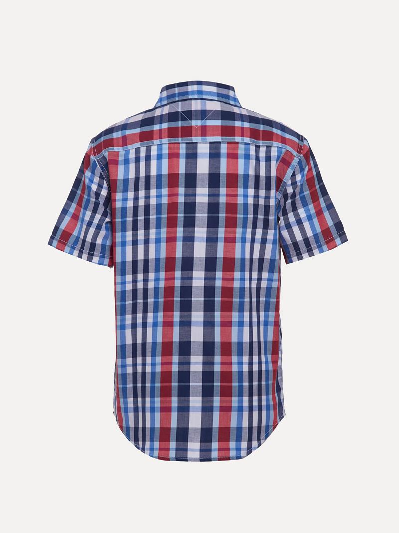 Chemises Tommy Hilfiger Little Classiche Plaid Corta-Sleeve Enfant Bleu | FR_B2081