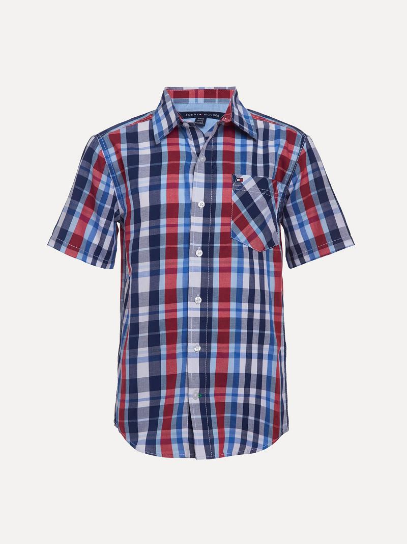 Chemises Tommy Hilfiger Little Classiche Plaid Corta-Sleeve Enfant Bleu | FR_B2081