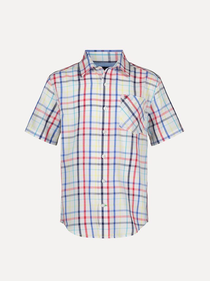 Chemises Tommy Hilfiger Little Plaid Corta-Sleeve Enfant Blanche | FR_B2084