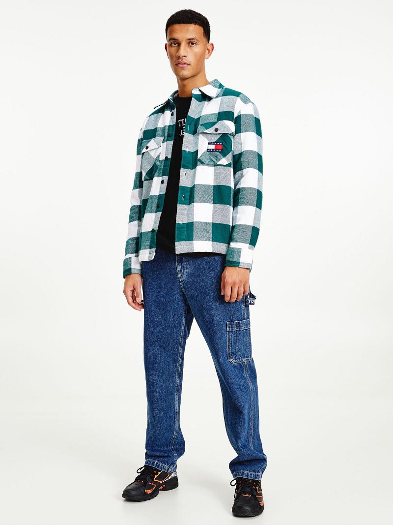 Chemises Tommy Hilfiger Plaid flannel sherpa overshirt Homme Vert Blanche | FR_M31265