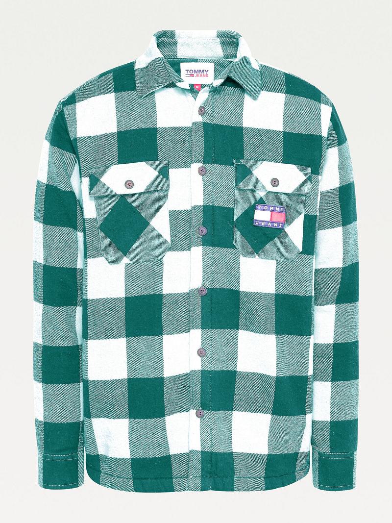 Chemises Tommy Hilfiger Plaid flannel sherpa overshirt Homme Vert Blanche | FR_M31265