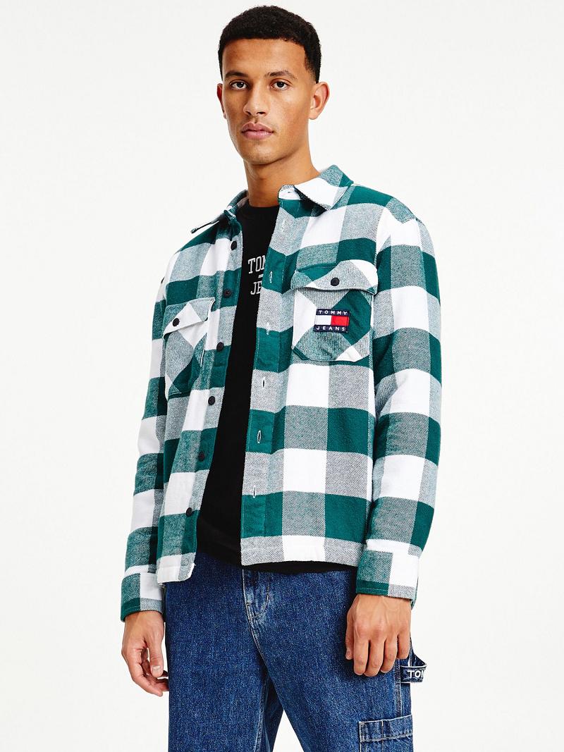 Chemises Tommy Hilfiger Plaid flannel sherpa overshirt Homme Vert Blanche | FR_M31265