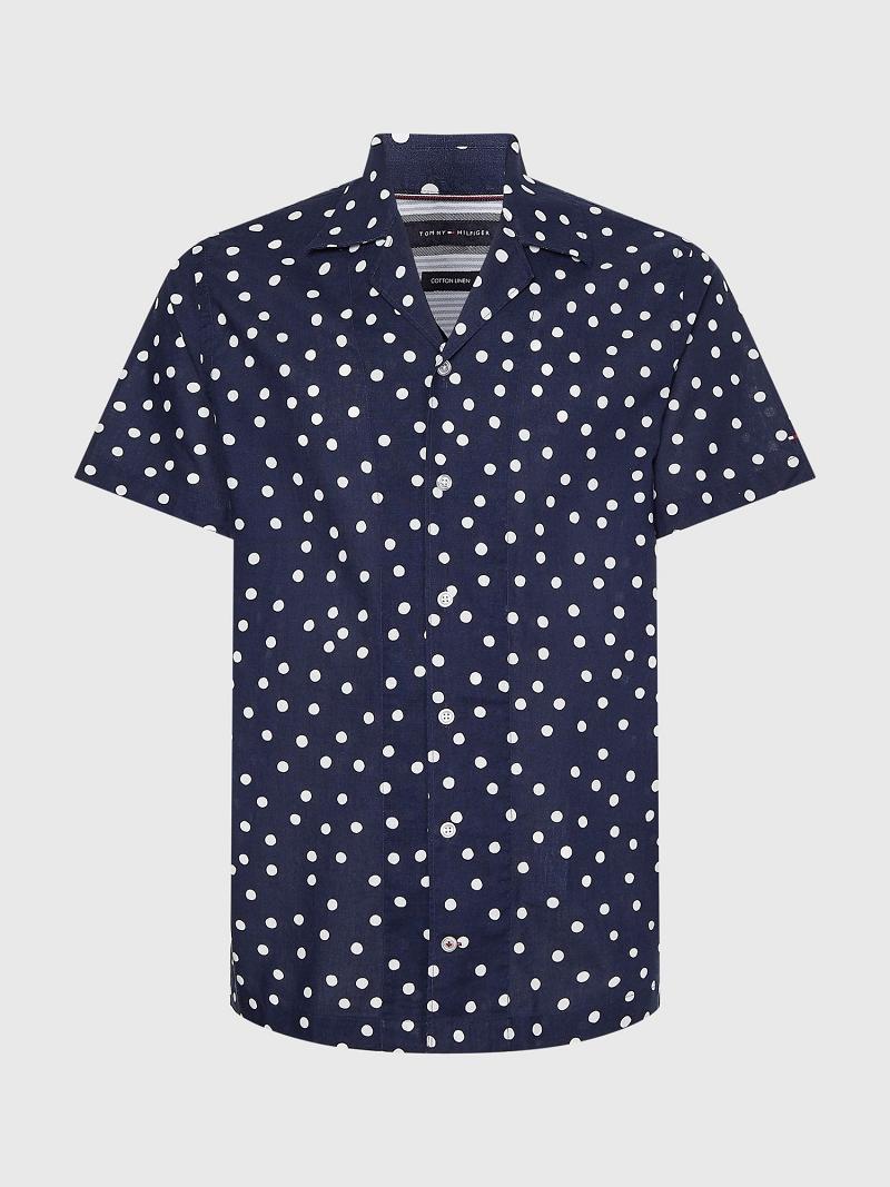 Chemises Tommy Hilfiger Regular fit chambray dot print Homme Bleu Marine Blanche | FR_M31267