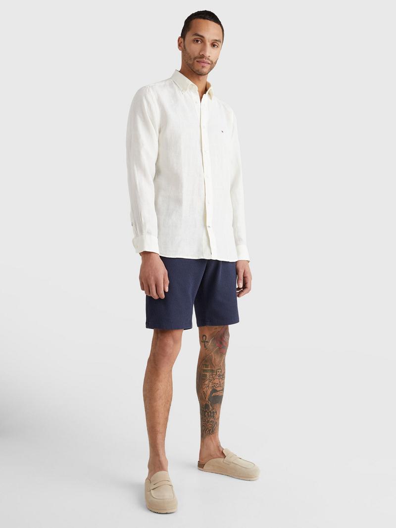 Chemises Tommy Hilfiger Regular fit pigment-dyed linen Homme Blanche | FR_M31275