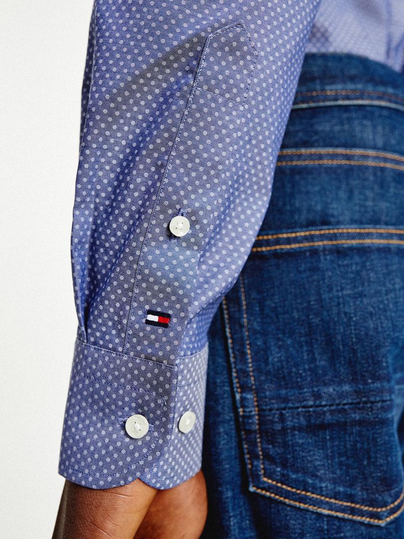 Chemises Tommy Hilfiger Slim fit non-iron flex collar microprint Homme Bleu | FR_M31280