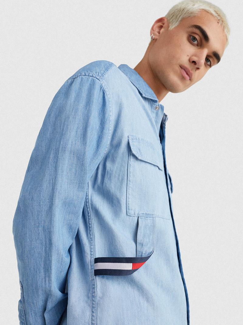 Chemises Tommy Hilfiger Two-tone denim overshirt Homme Bleu | FR_M31285