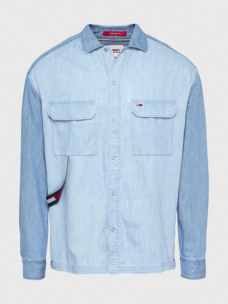 Chemises Tommy Hilfiger Two-tone denim overshirt Homme Bleu | FR_M31285