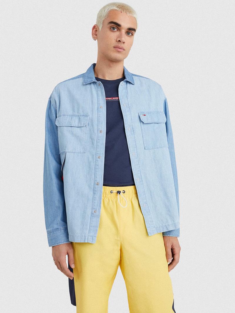 Chemises Tommy Hilfiger Two-tone denim overshirt Homme Bleu | FR_M31285